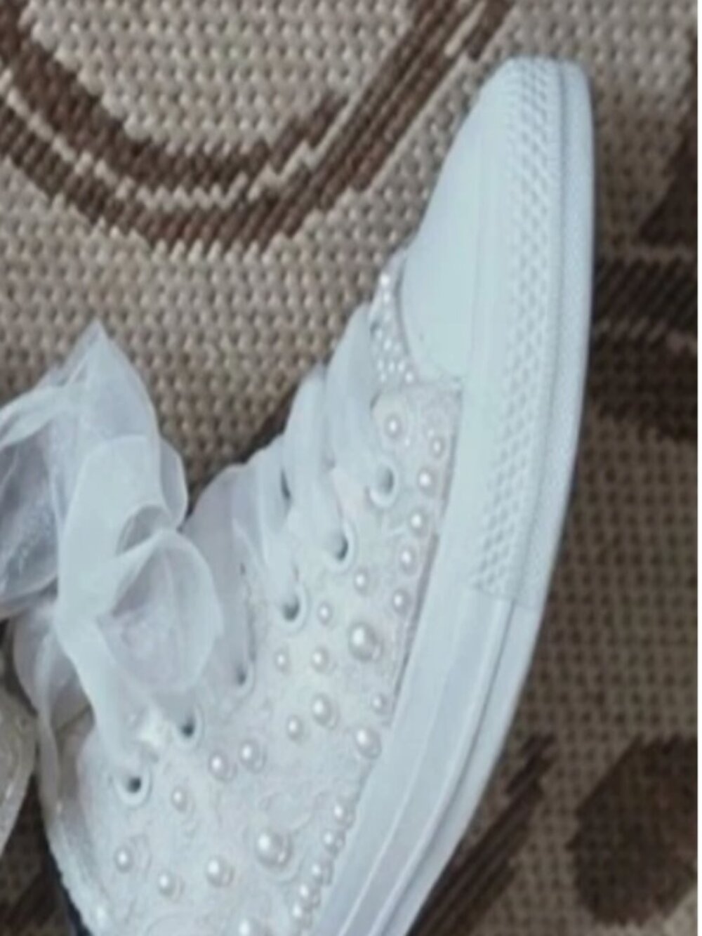 Converse Custom Wedding Lace & Pearls Bridal Sneakers Size 9 White - Picture 3 of 16